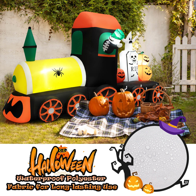 8 Feet Halloween Inflatable Skeleton Ride on Train with LED Lights