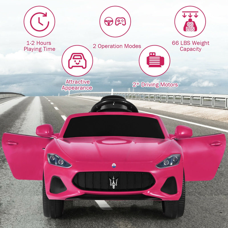 12V Kids Ride-On Car with Remote Control and Lights-Pink