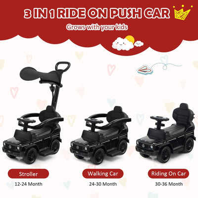 3-In-1 Ride on Push Car Mercedes Benz G350 Stroller Sliding Car with Canopy-Black