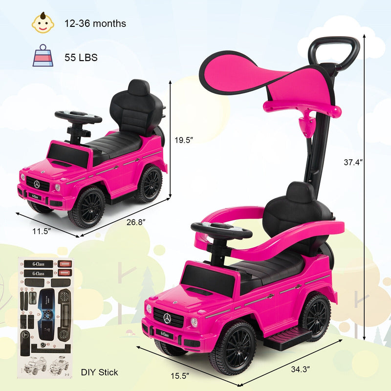 3-In-1 Ride on Push Car Mercedes Benz G350 Stroller Sliding Car with Canopy-Pink