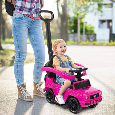 3-In-1 Ride on Push Car Mercedes Benz G350 Stroller Sliding Car with Canopy-Pink