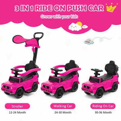 3-In-1 Ride on Push Car Mercedes Benz G350 Stroller Sliding Car with Canopy-Pink