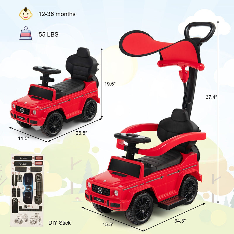 3-In-1 Ride on Push Car Mercedes Benz G350 Stroller Sliding Car with Canopy-Red