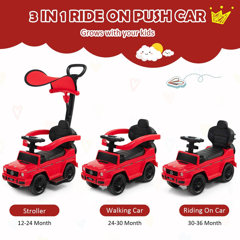 3-In-1 Ride on Push Car Mercedes Benz G350 Stroller Sliding Car with Canopy-Red