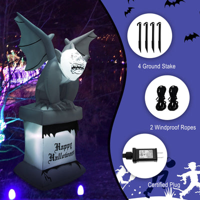 8.2 Feet Halloween Inflatable Gravestone with Gargoyle Yard Decoration and LED Lights