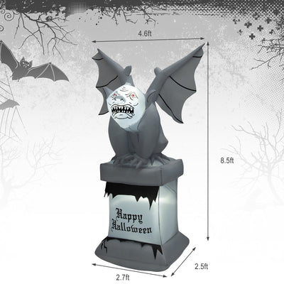 8.2 Feet Halloween Inflatable Gravestone with Gargoyle Yard Decoration and LED Lights