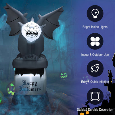 8.2 Feet Halloween Inflatable Gravestone with Gargoyle Yard Decoration and LED Lights