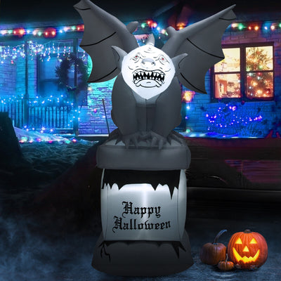 8.2 Feet Halloween Inflatable Gravestone with Gargoyle Yard Decoration and LED Lights