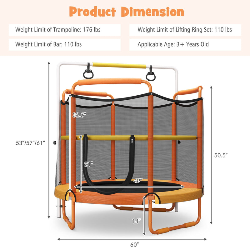 5 Feet Kids 3-in-1 Game Trampoline with Enclosure Net Spring Pad-Orange