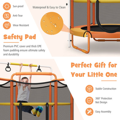 5 Feet Kids 3-in-1 Game Trampoline with Enclosure Net Spring Pad-Orange