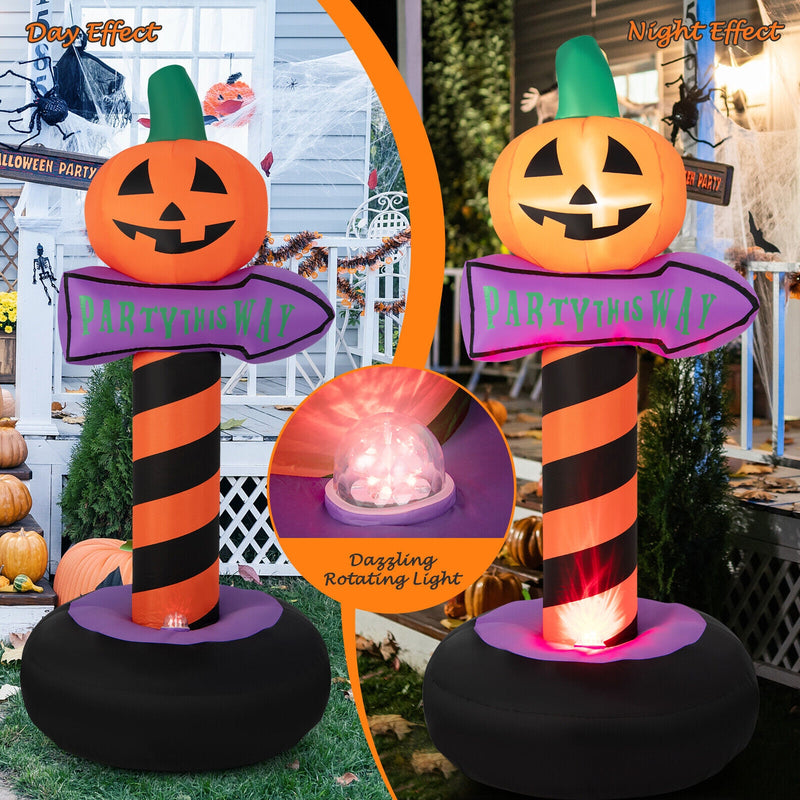 6 Feet Inflatable Halloween Pumpkin Road Sign Decoration with LED Light