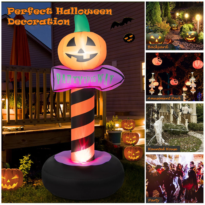 6 Feet Inflatable Halloween Pumpkin Road Sign Decoration with LED Light