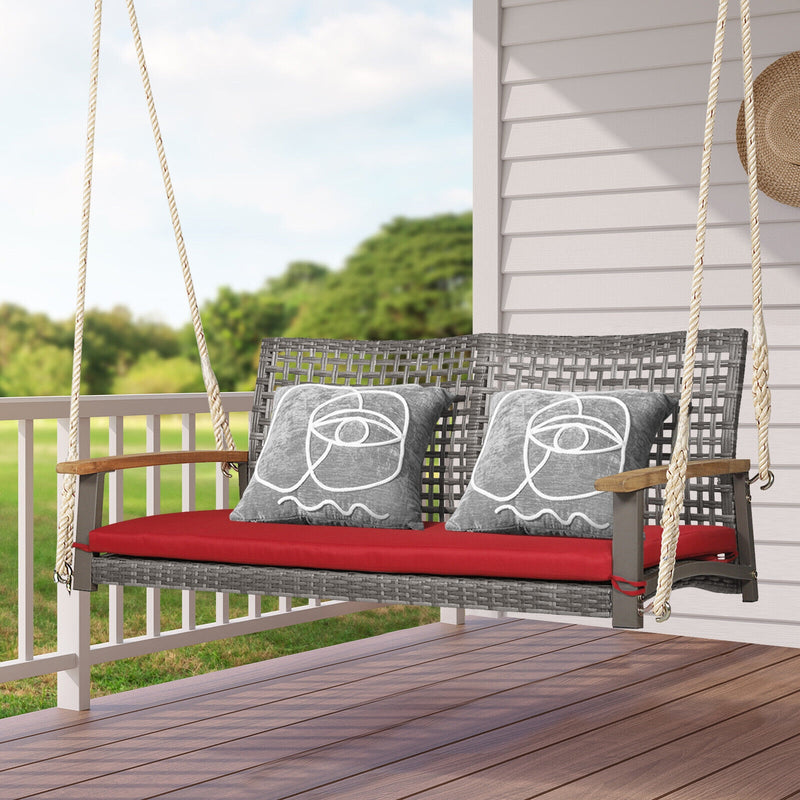 2-Person Patio Wicker Hanging Swing Chair-Red