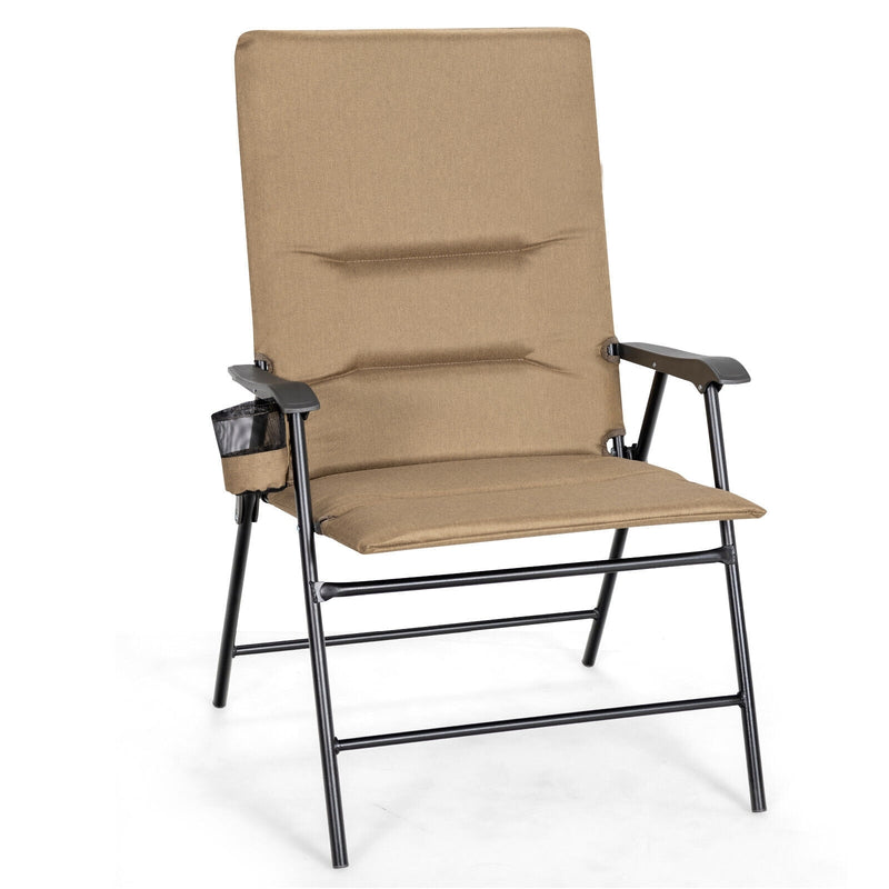 Patio Folding Padded Chair with High Backrest and Cup Holder-Brown