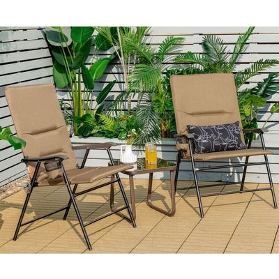 Patio Folding Padded Chair with High Backrest and Cup Holder-Brown