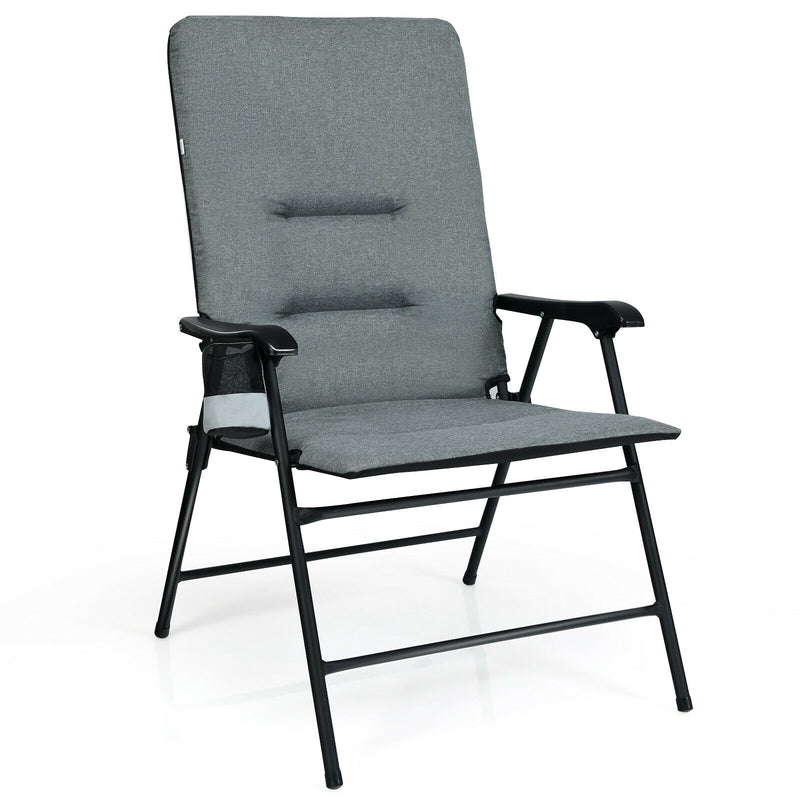 Patio Folding Padded Chair with High Backrest and Cup Holder-Gray