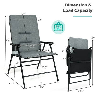 Patio Folding Padded Chair with High Backrest and Cup Holder-Gray