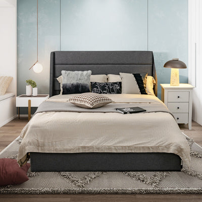 Upholstered Platform Bed Frame with 3 Storage Drawers-Queen Size