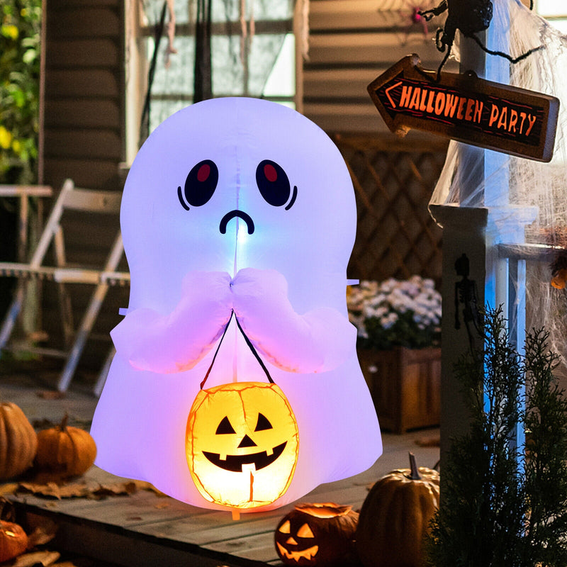 4 Feet Halloween Inflatable Ghost Holding Pumpkin Decor with LED Lights