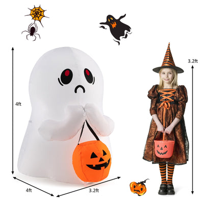 4 Feet Halloween Inflatable Ghost Holding Pumpkin Decor with LED Lights