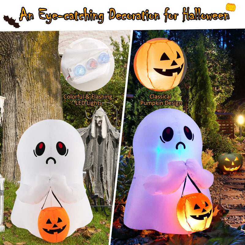 4 Feet Halloween Inflatable Ghost Holding Pumpkin Decor with LED Lights