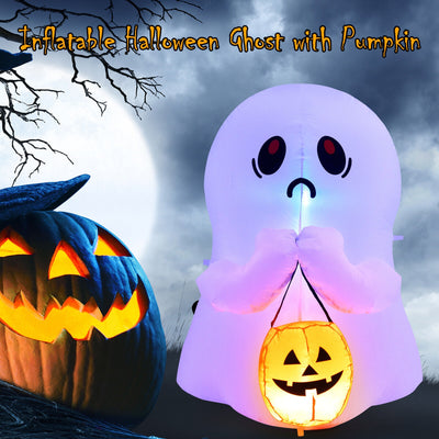 4 Feet Halloween Inflatable Ghost Holding Pumpkin Decor with LED Lights