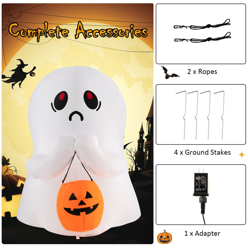 4 Feet Halloween Inflatable Ghost Holding Pumpkin Decor with LED Lights