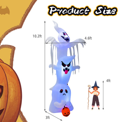 10 Feet Giant Inflatable Halloween Overlap Ghost Decoration with Colorful RGB Lights