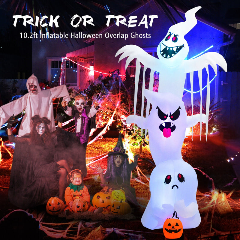 10 Feet Giant Inflatable Halloween Overlap Ghost Decoration with Colorful RGB Lights