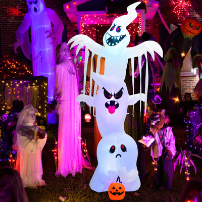 10 Feet Giant Inflatable Halloween Overlap Ghost Decoration with Colorful RGB Lights