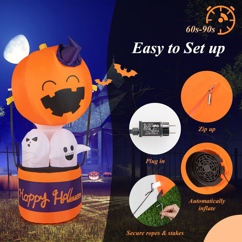 6 Feet Halloween Inflatable Pumpkin Hot Air Balloon Ghost Yard Decor