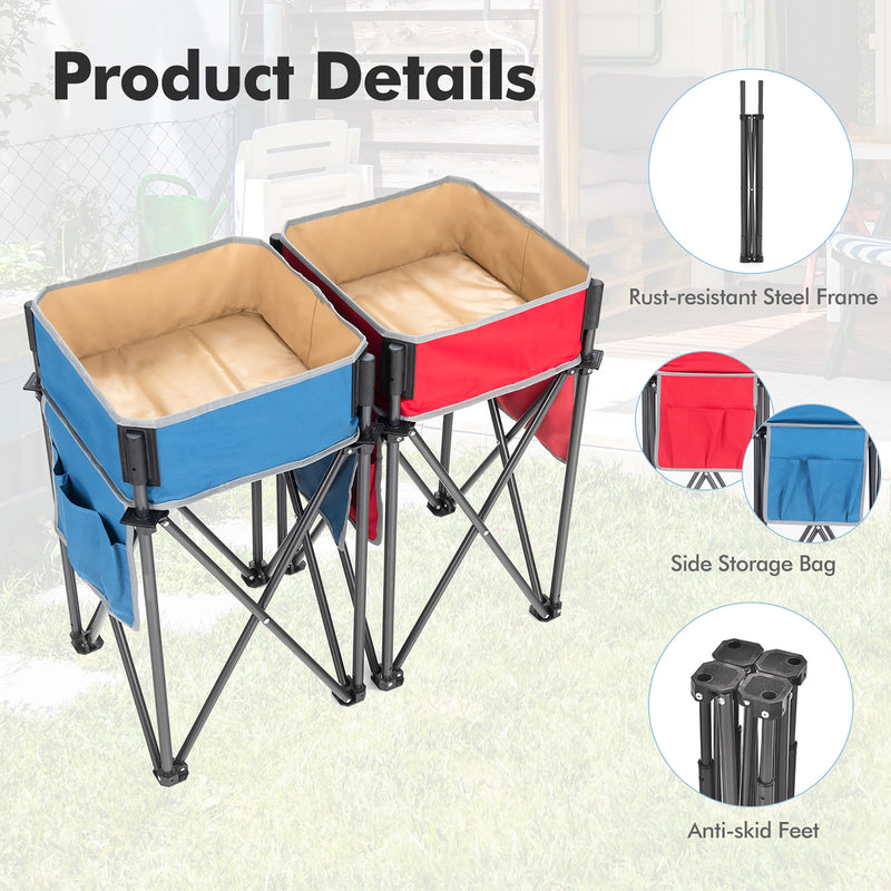 2 Pieces Folding Camping Tables with Large Capacity Storage Sink for Picnic-BlueRed