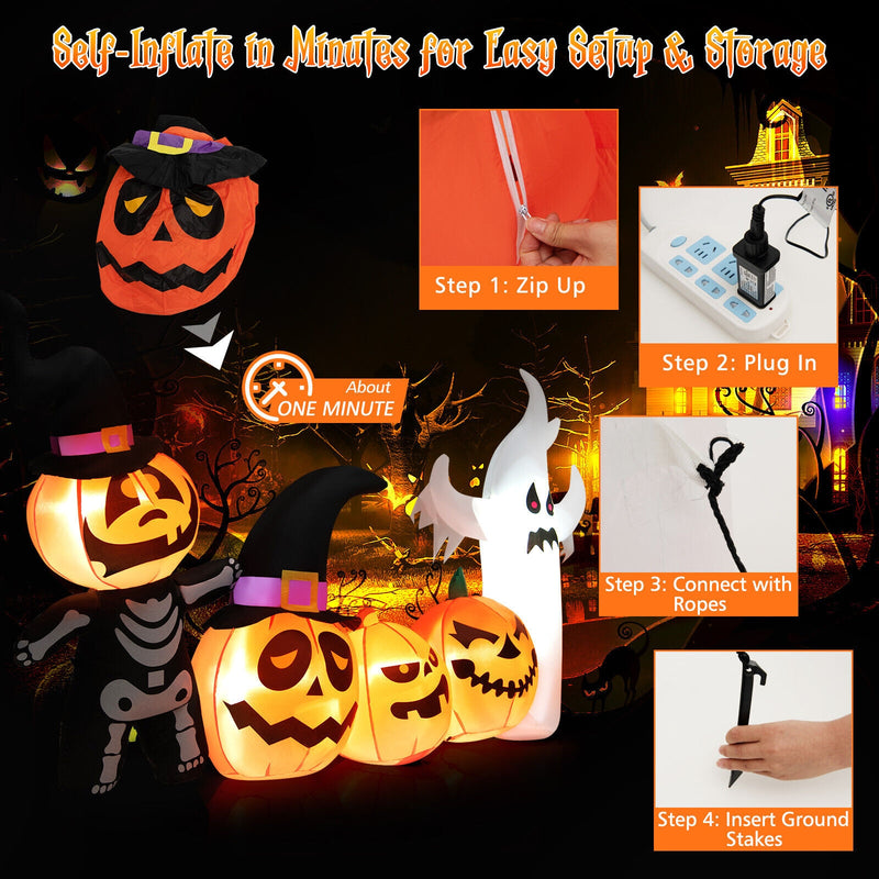 7.5 Feet Long Halloween Inflatable Spooky Ghost and Pumpkin Decor with Lights