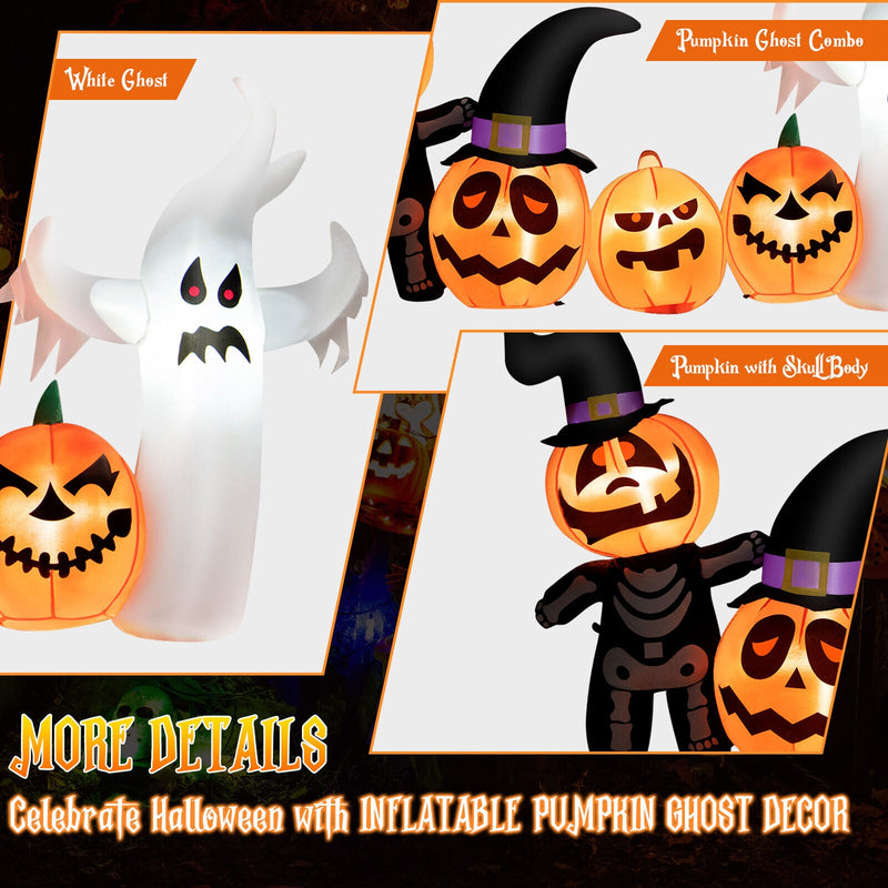 7.5 Feet Long Halloween Inflatable Spooky Ghost and Pumpkin Decor with Lights