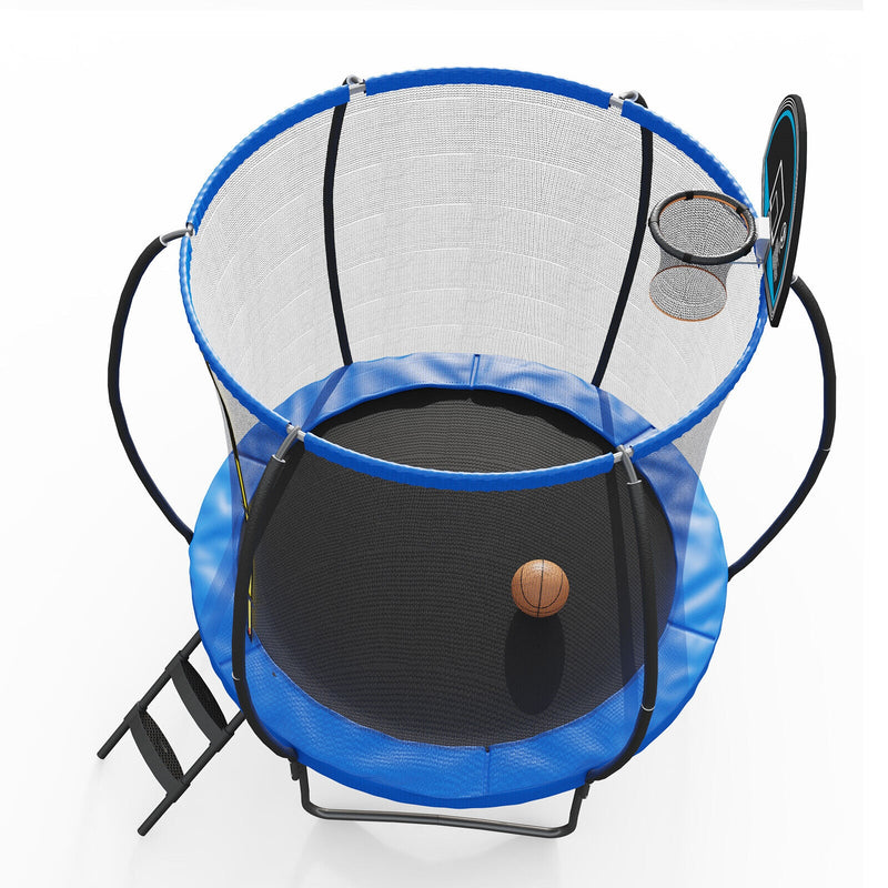 8 Feet Recreational Trampoline with Basketball Hoop and Net Ladder