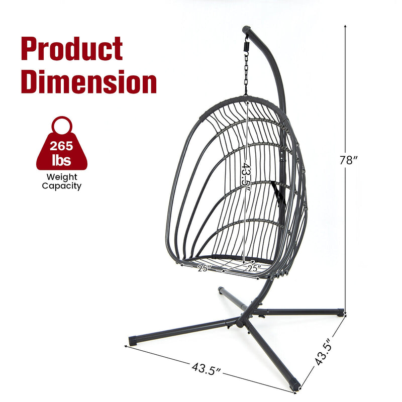 Hanging Folding Egg Chair with Stand Soft Cushion Pillow Swing Hammock-Red