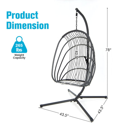 Hanging Folding Egg Chair with Stand Soft Cushion Pillow Swing Hammock-Turquoise