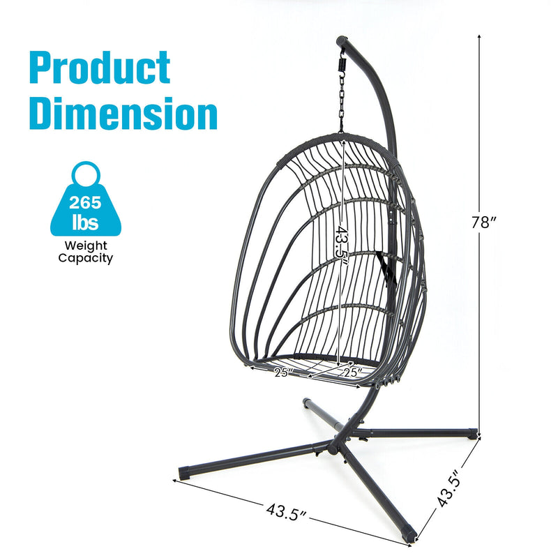 Hanging Folding Egg Chair with Stand Soft Cushion Pillow Swing Hammock-Turquoise