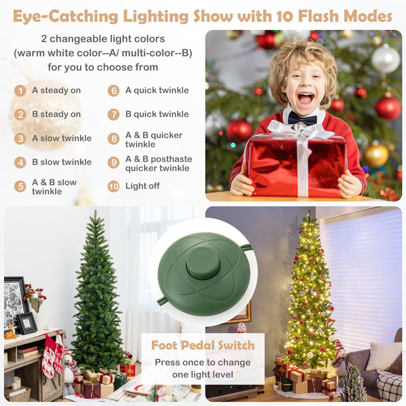 7.5 Feet Pre-lit Full Artificial Christmas Tree with Warm White and Multi-color LED Lights