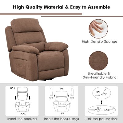 Power Lift Recliner Sofa with Side Pocket and Remote Control-Brown