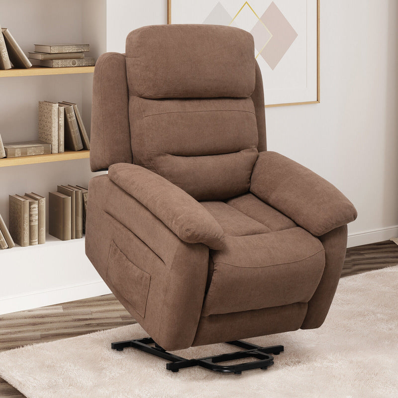 Power Lift Recliner Sofa with Side Pocket and Remote Control-Brown