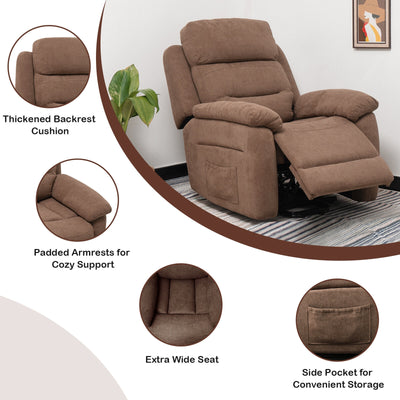 Power Lift Recliner Sofa with Side Pocket and Remote Control-Brown