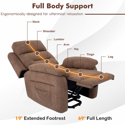 Power Lift Recliner Sofa with Side Pocket and Remote Control-Brown