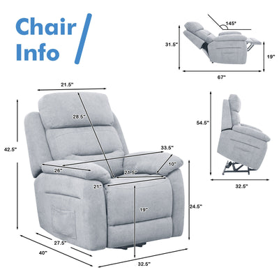 Power Lift Recliner Sofa with Side Pocket and Remote Control-Gray