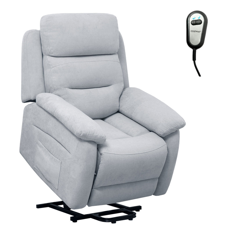 Power Lift Recliner Sofa with Side Pocket and Remote Control-Gray