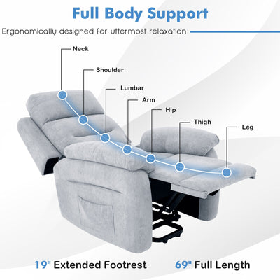 Power Lift Recliner Sofa with Side Pocket and Remote Control-Gray