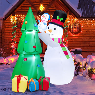 6 Feet Tall Inflatable Christmas Snowman and Tree Decoration Set with LED Lights