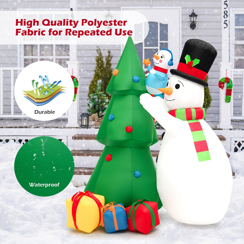 6 Feet Tall Inflatable Christmas Snowman and Tree Decoration Set with LED Lights