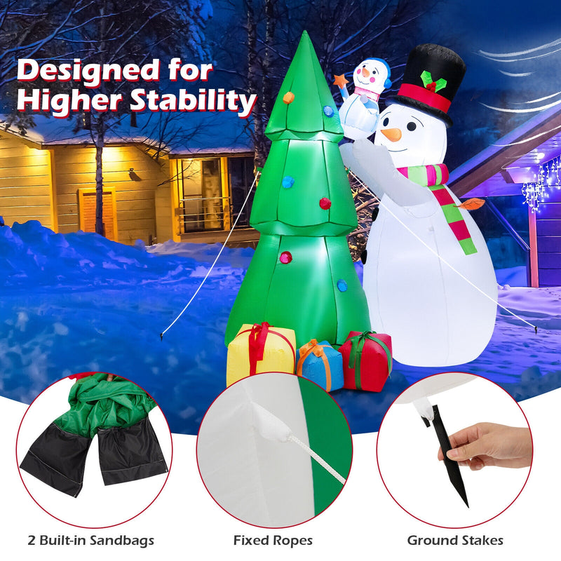 6 Feet Tall Inflatable Christmas Snowman and Tree Decoration Set with LED Lights