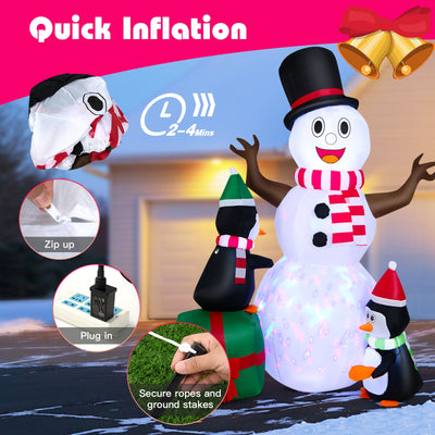 6 Feet Lighted Inflatable Snowman Christmas Decoration with Penguin